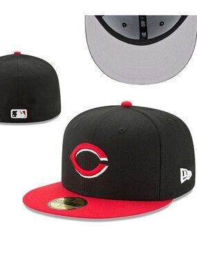 New Era Men's Cincinnati Red and Black Fitted Baseball Cap